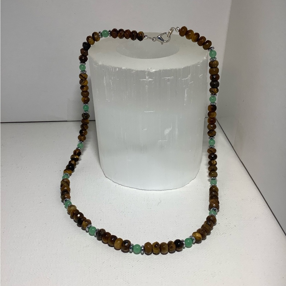Gemstone necklace for men tigers eye aventurine hematite necklace handmade 18”